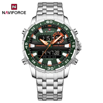 NAVIFORCE 9234 Fashion Brand Black Gold Men Watch Fashion Luxury Quartz Wrist Watches Sport Waterproof Stainless Steel Strap - Silver Green Silver